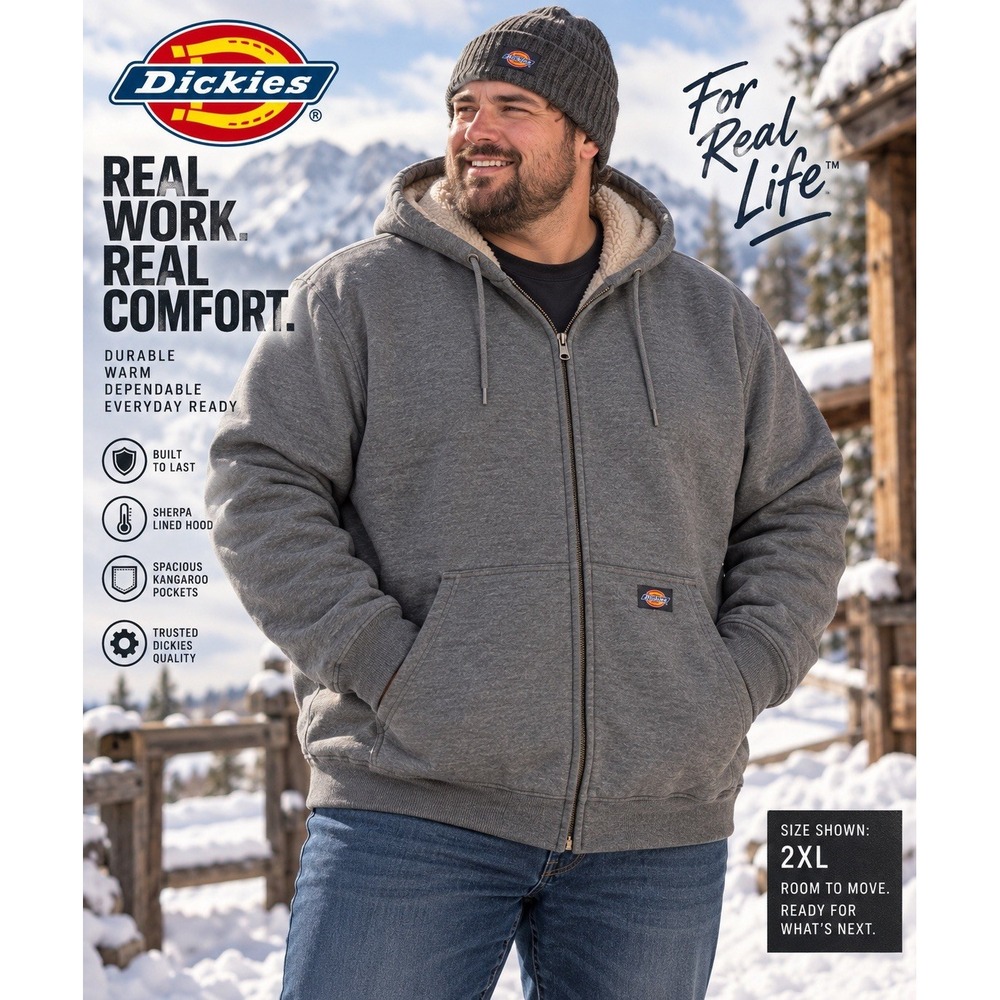 Dickies Men's 2XL Sherpa Lined Heavyweight Full Zip Hoodie Gray Workwear